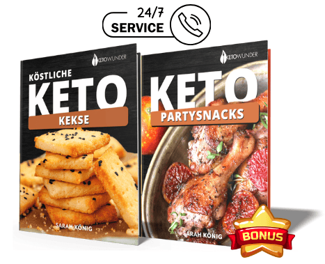 Zwei E-Book-Cover Keto-Kekse und Keto-Partysnacks mit Bonus-Badge