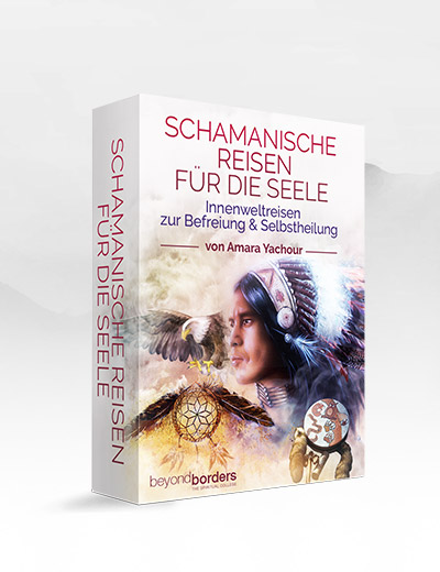 Produktbox Schamanische Seelenreisen mit Frau, Federn und spirituellen Symbolen