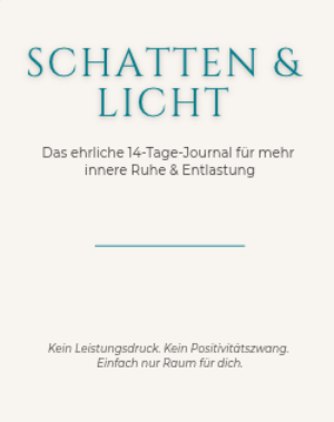 Cover des 14-Tage Mental Health Journals Schatten und Licht mit minimalistischem Design in Blau und Weiß