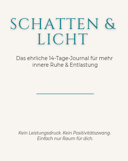 Cover des 14-Tage Mental Health Journals Schatten und Licht mit minimalistischem Design in Blau und Weiß