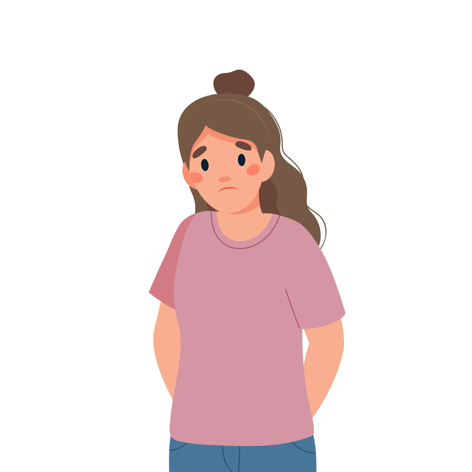 Cartoon-Illustration einer betrübten Frau mit braunem Haar in Rosa-Shirt