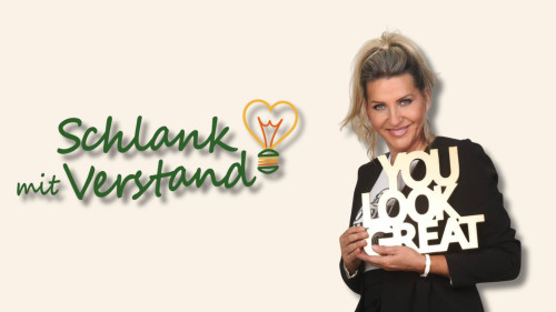 Schlank mit Verstand Programm für Frauen 40+, Frau mit schwarzem Blazer hält Schild „You Look Great