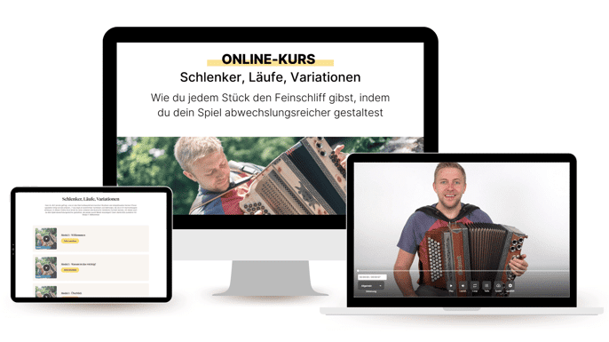 Schlenker, Läufe, Variationen – Harmonika-Videokurs von Stefan Kloppe 2 Mockup des Online-Kurses Schlenker, Läufe, Variationen mit Kursbeschreibung auf mehreren Geräten