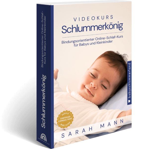 Schlummerkönig Videokurs Box mit schlafendem Baby, Titel und Autor Sarah Mann