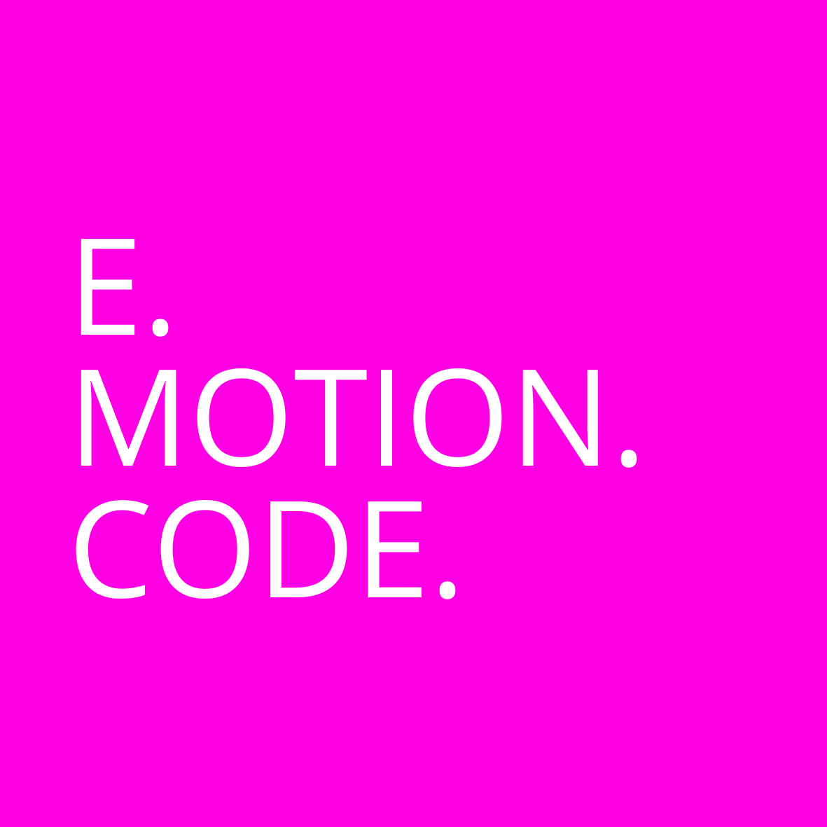 E. Motion. Code. – Magenta-farbenes Text-Logo auf Pink-Hintergrund