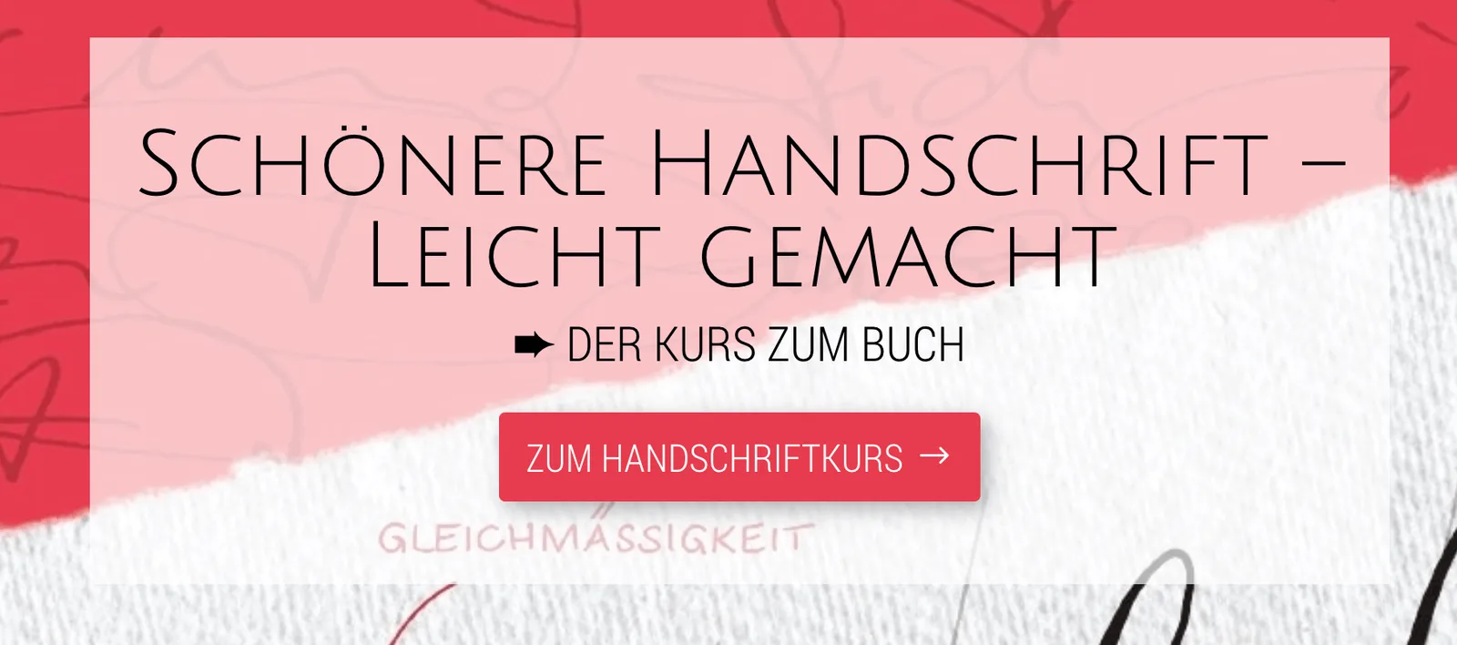 Hero-Banner zum Handschriftkurs mit Titel und Call-to-Action-Button
