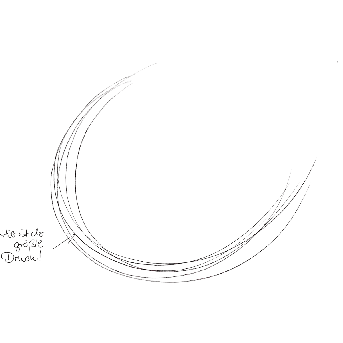 Handschrift-Schriftzug mit Notiz zu Druckrichtung und -größe