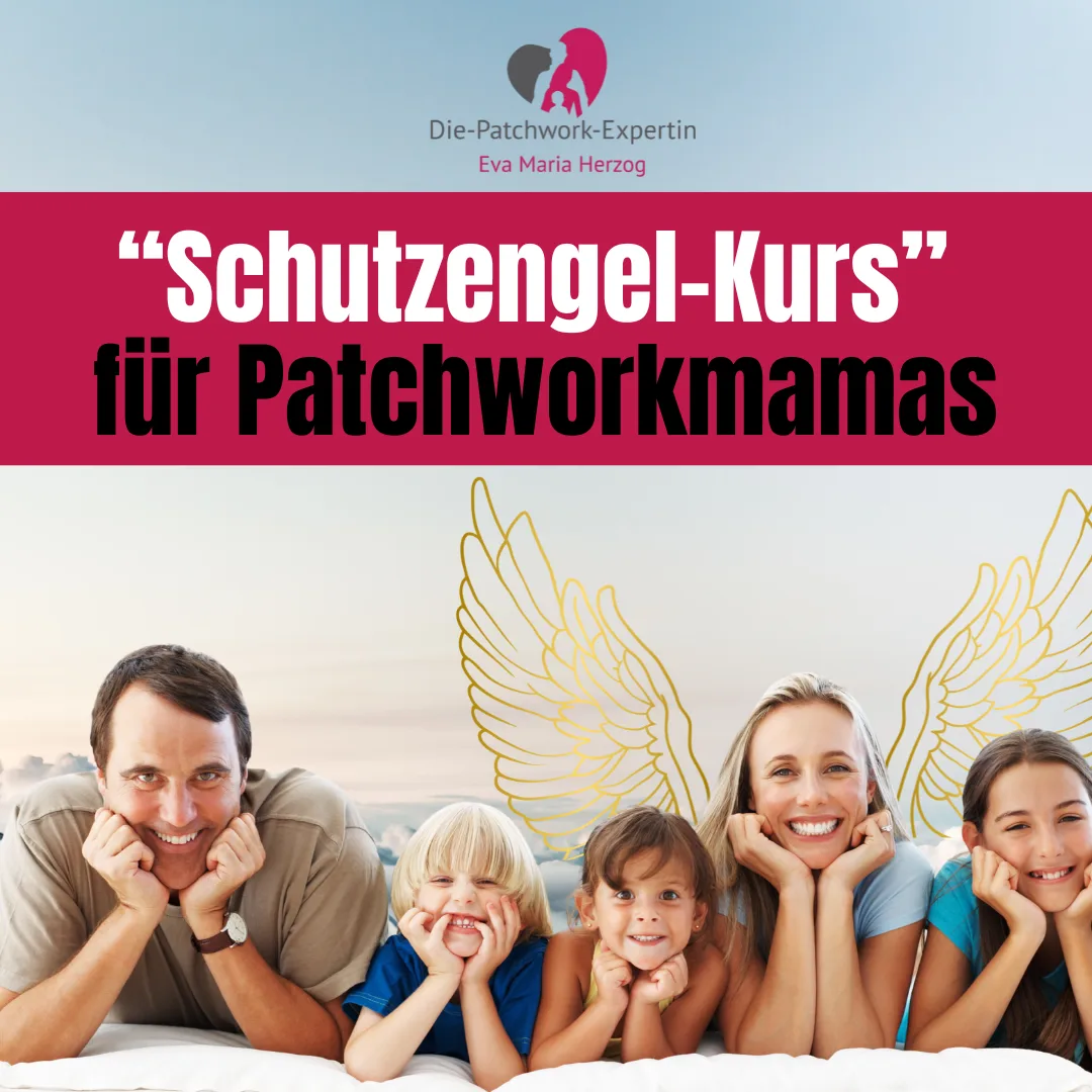 Schutzengel-Kurs für Patchworkmamas Werbegrafik mit Familie und Engelsflügeln