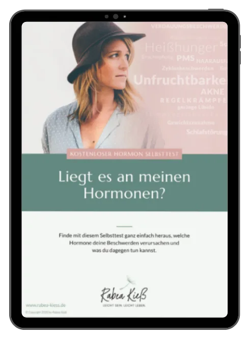 Schwangerschaftskongress – Premium-Zugang 12 Tablet-Mockup mit Hormon-Selbsttest eBook, Frauenportrait und Titel 'Liegt es an meinen Hormonen?'