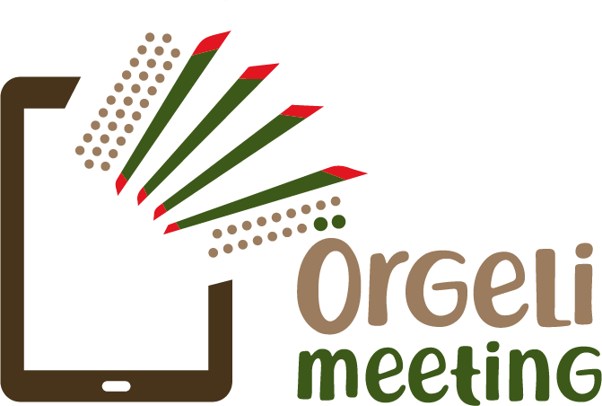 Orgeli meeting Logo mit Akkordeon-Symbol und grünen roten Linien