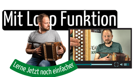 Werbebanner für Loop-Funktion mit Schwyzerörgeli-Lehrer und Video-Player