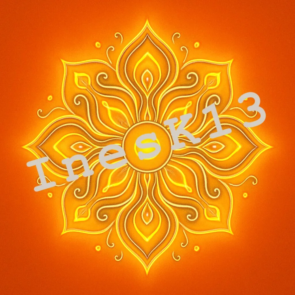 Leuchtend oranges Lotus-Mandala mit goldenem Blattwerk, Seelenlichtcode Humor