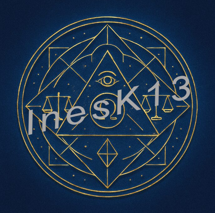 Seelenlichtcode Herzintelligenz – E-Book mit Mandala-Ritualen 15 Seelenlichtcode Gerechtigkeit als Gold-Indigoblau Mandala mit esoterischen Symbolen