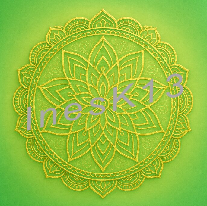 Mandala mit gelb-grünem Muster auf hellgrünem Hintergrund, Seelenlichtcode-Logo