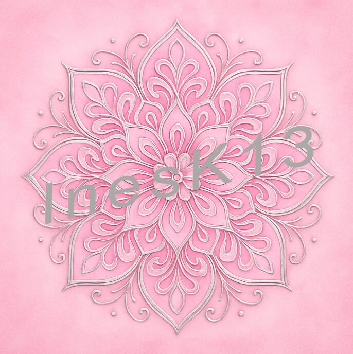 Mandala mit rosa-silbernem Muster auf zartem rosa Hintergrund, Seelenlichtcode-Logo