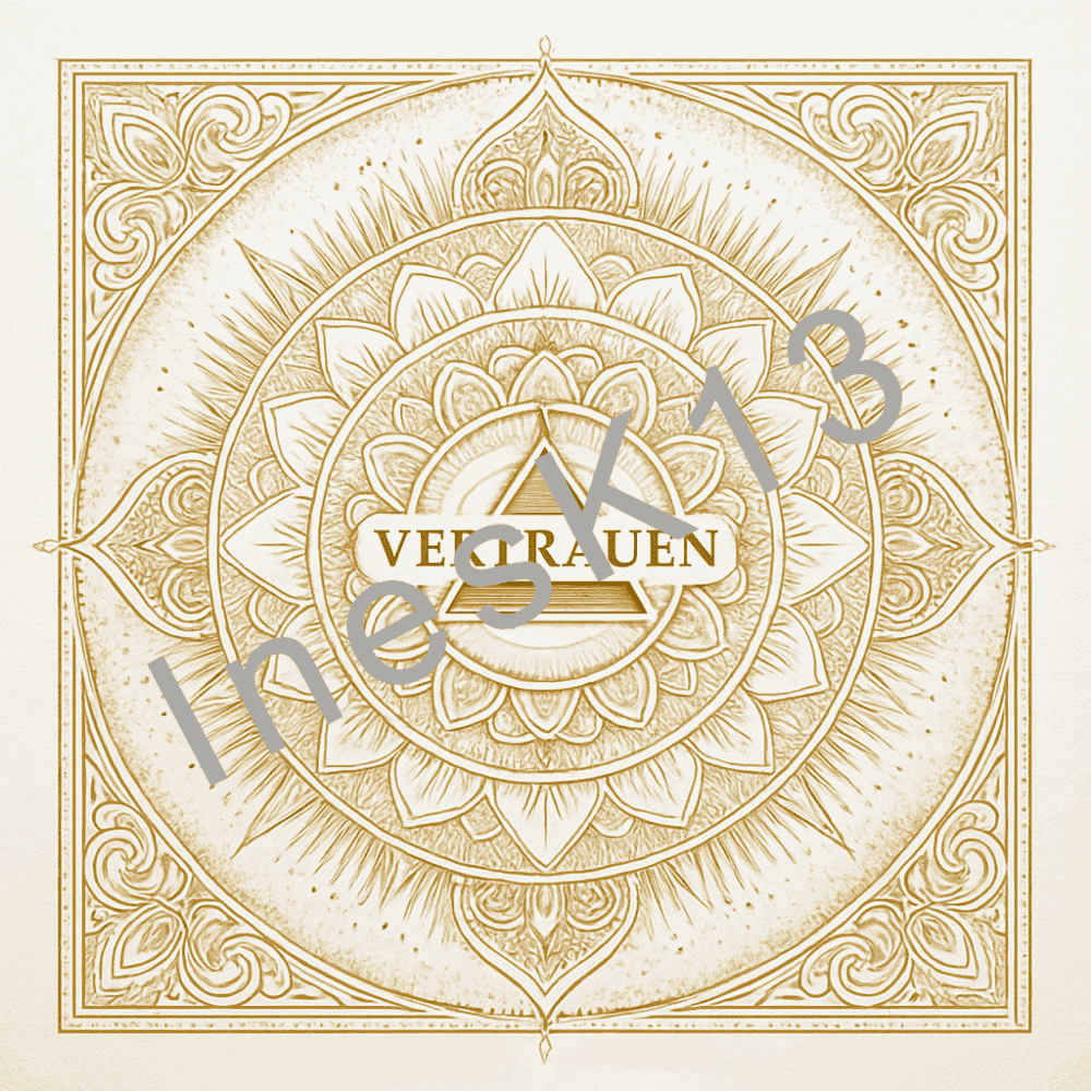 Seelenlichtcode Vertrauen - Creme-weißes Mandala-Cover mit goldenem Dreieck und Blüten