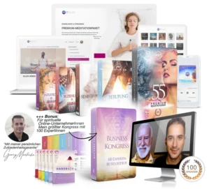 Produktdarstellung Premium-Meditationspaket mit Kursen, Handbüchern und Business-Kongress