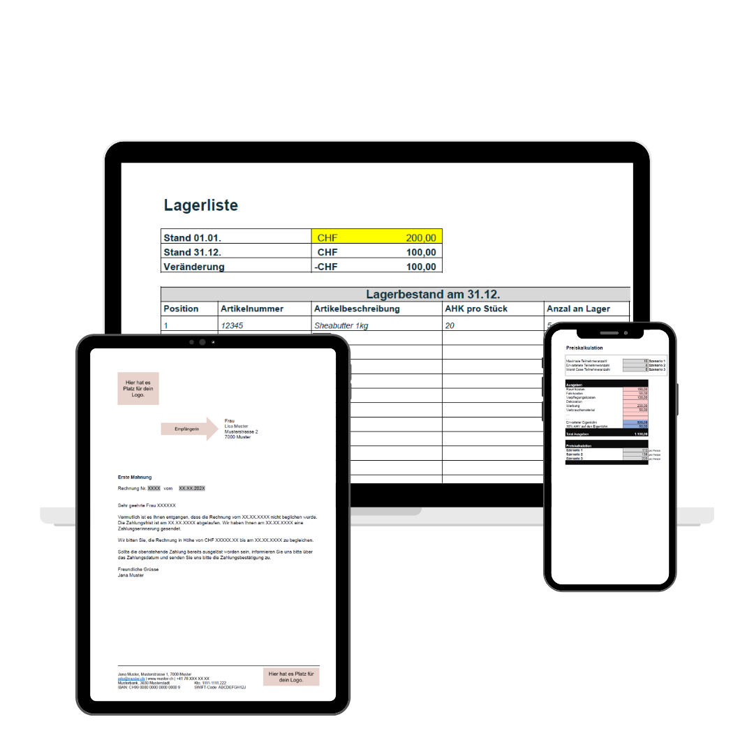 Mockup-Display von Geschäftsdokumenten und Vorlagen auf Tablet und Smartphone