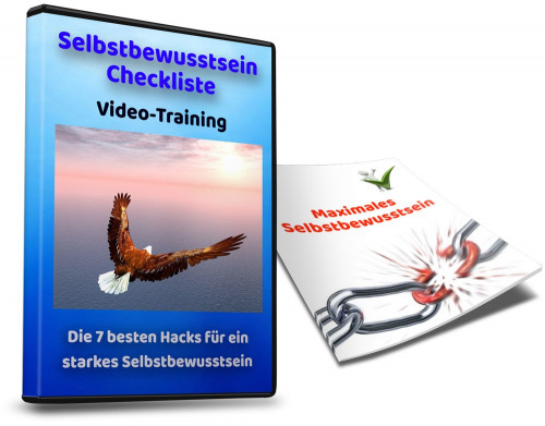DVD-Box Selbstbewusstsein Checkliste Video-Training neben Checklisten-Geschenk-Booklet