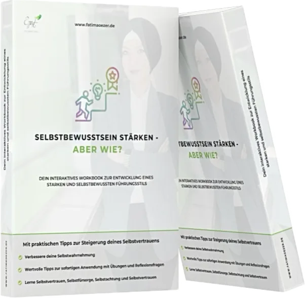 Mockup des Workbooks 'Selbstbewusstsein stärken – aber wie?' mit Zielschritte-Illustration
