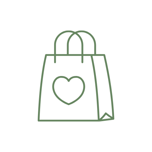 Grünes Icon-Illustration einer Einkaufstasche mit Herz-Symbol