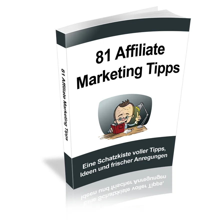 Buch-Cover 81 Affiliate Marketing Tipps mit Cartoon-Charakter und Werkzeugen