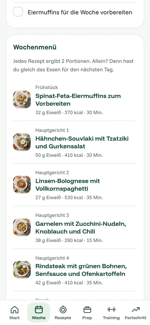 Setwert-Halteplan App Menü mit Programm-Kategorien