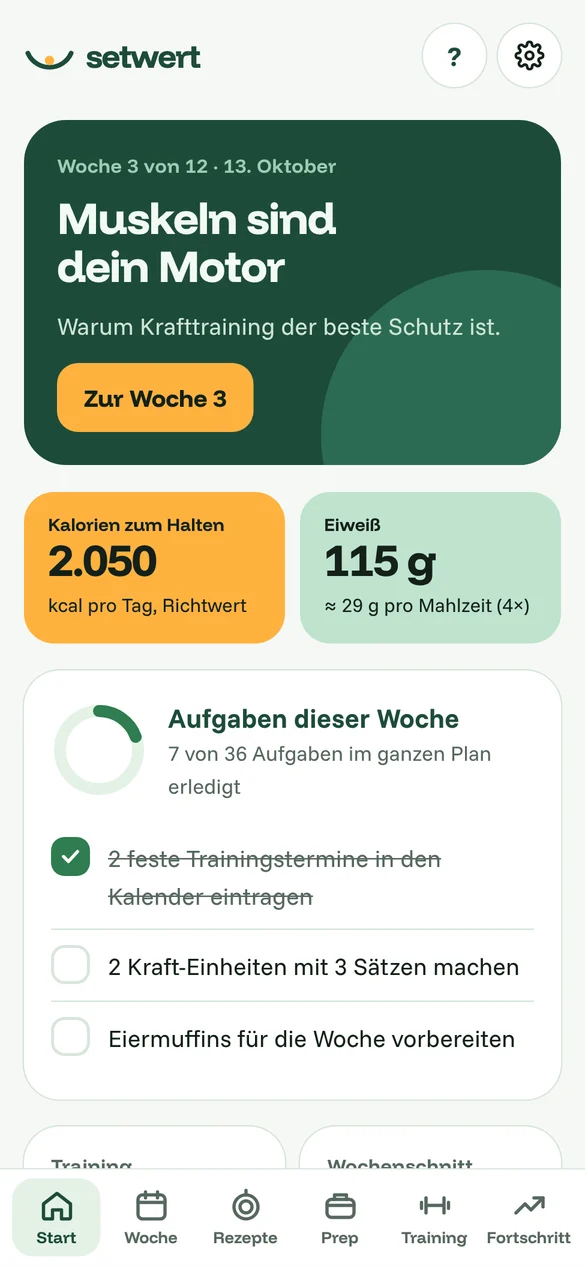 Setwert-Halteplan App Startseite mit Programm-Navigation