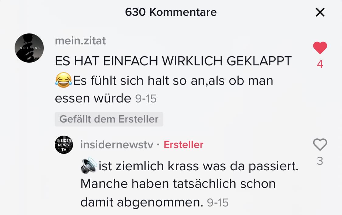 Instagram-Kommentar von mein.zitat über Appetit-Unterdrückung mit Reactions
