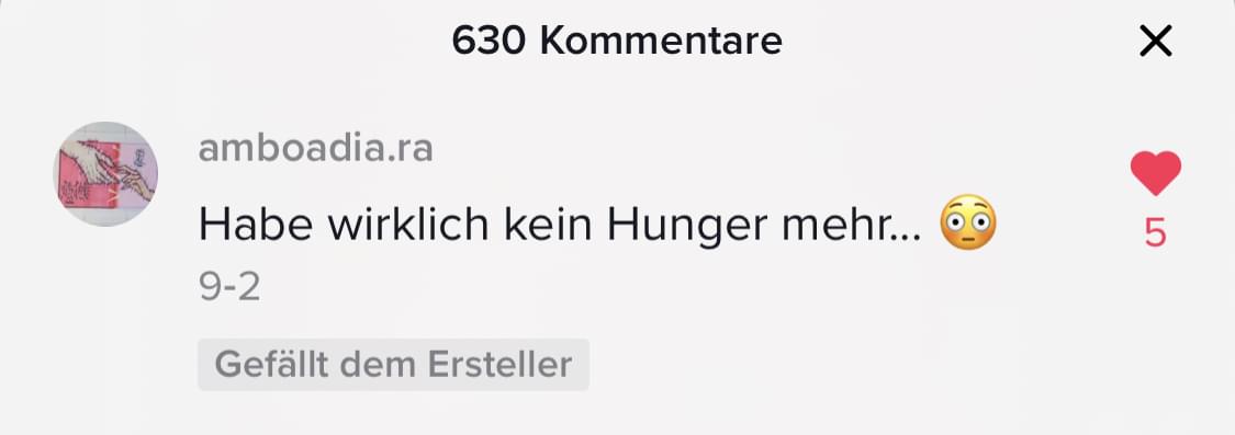 Instagram-Kommentar von Benutzer amboadia.ra mit Hunger-Aussage