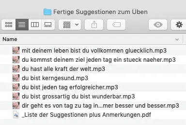 Dateimanager mit Audio-Dateien für Silent Subliminals Suggestionen