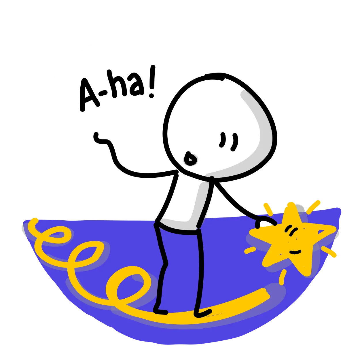 Sketchnotes für Coaches – Videokurs zum visuellen Arbeiten 4 Illustration Strichmännchen mit A-ha-Moment, Stars und Sternchen auf blauem Hintergrund