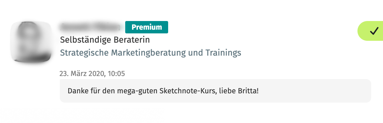 Sketchnotes für Coaches – Videokurs zum visuellen Arbeiten 13 XING-Testimonial von Annett Heller über Sketchnote-Kurs