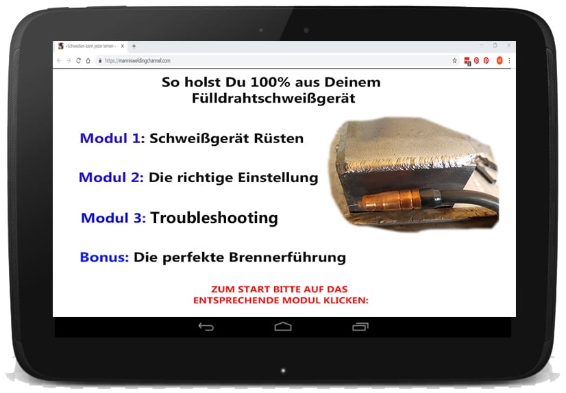 Screenshot Startseite Fülldrahtschweißgerät Kurs Mannis Welding Channel