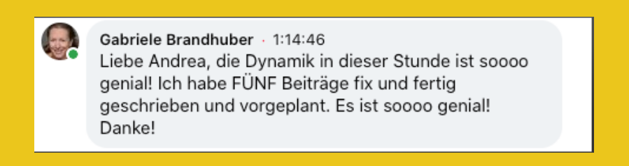 Social Media Inhalte leicht gemacht – Content-Paket mit Vorlagen 9 Kundenstimme von Gabriele Brandhuber zur Social Media Challenge mit Zeitstempel