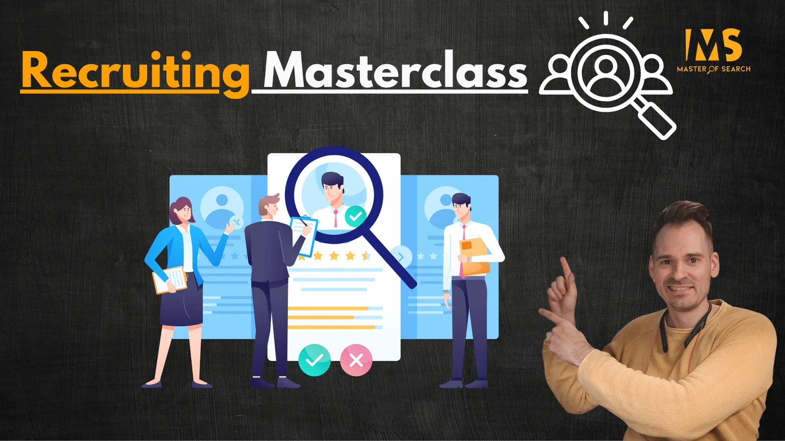 Recruiting Masterclass Titel mit Rekrutierungsillustration und Christoph Mohr