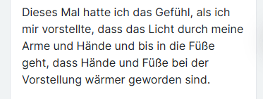 Kundenbewertung über Lichtmeditation und körperliche Wärmeerfahrung