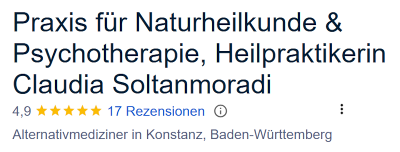Google-Bewertungen für Praxis Soltanmoradi mit 4,9 Sternen und 17 Rezensionen