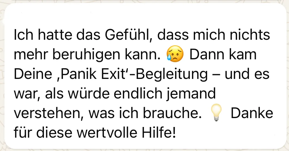 Kundenbewertung: 'Ich hatte das Gefühl, dass mich nichts mehr beruhigen kann. Dann kam Deine Panic Exit-Begleitung'