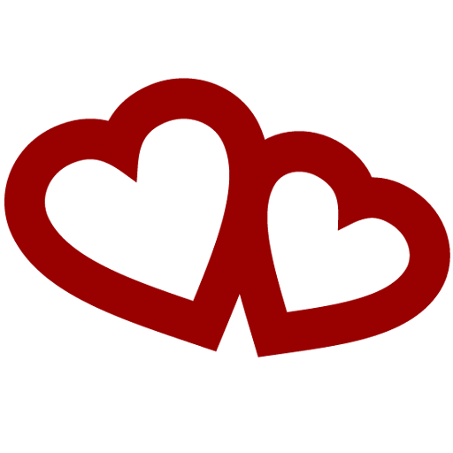 Icon mit zwei ineinander verschlungenen roten Herzen auf weißem Hintergrund, quadratisches Logo