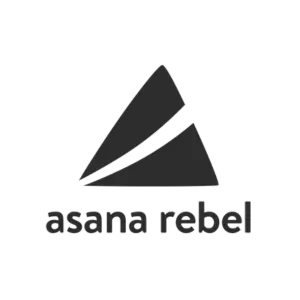 Schwarzes Dreieck-Logo asana rebel mit Schriftzug darunter