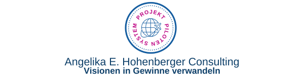 Logo und Text: Angelika E. Hohenberger Consulting – Visionen in Gewinne verwandeln