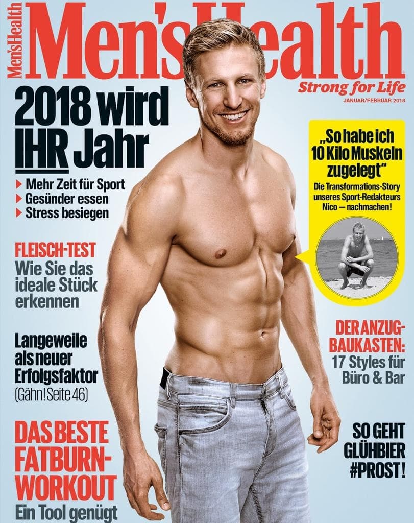 Men's Health Magazin Cover mit muskulösem Mann Januar/Februar 2018