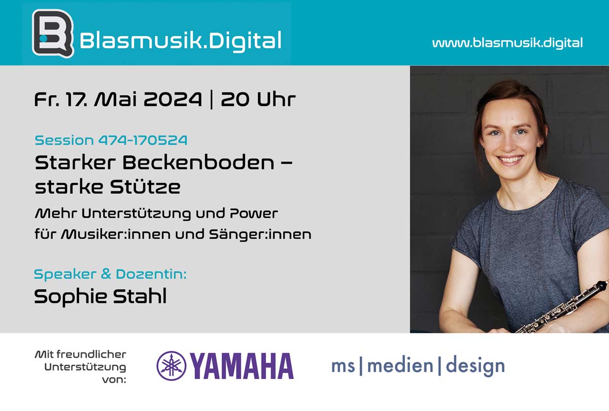Kurs-Ankündigung Starker Beckenboden – starke Stütze mit Sophie Stahl, Datum 17. Mai 2024, Blasmusik.Digital