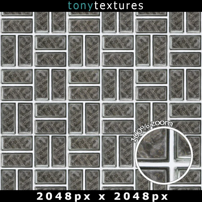 Glasbausteine mit weißem Fugenteiler, strukturiertes Herringbone-Muster, nahtlos 2048×2048px