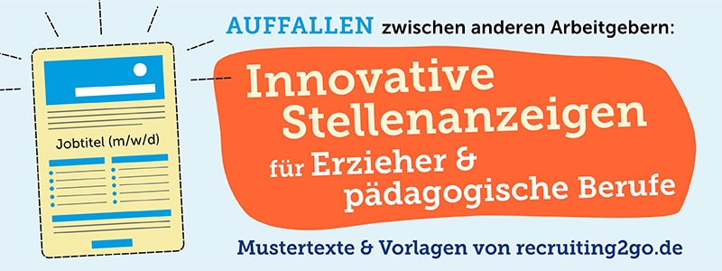 Banner mit Stellenanzeigen-Mustertexten für Erzieher und pädagogische Berufe von recruiting2go.de