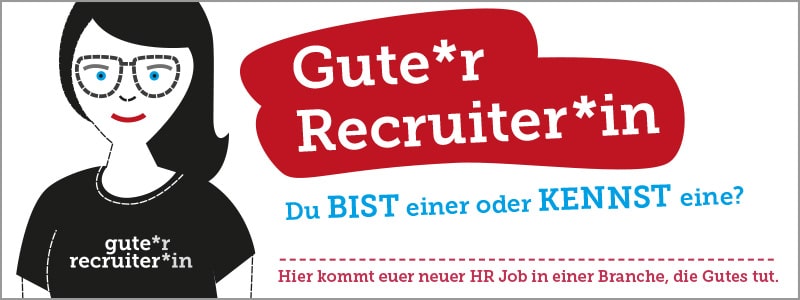 Banner für gute Recruiter*innen mit illustrierter Frau mit Brille