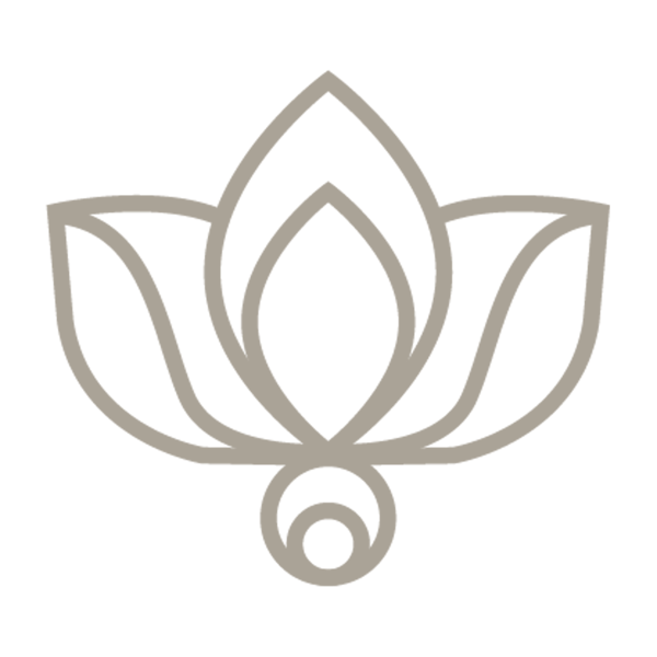 Lotus-Blüte Liniengrafik in Graubeige, minimalistisches Symbol für Bewusstsein und Spiritualität