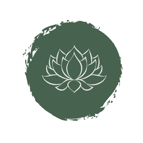 Symbolische Illustration: Lotus-Blüte auf grünem Hintergrund mit Blattmotiven