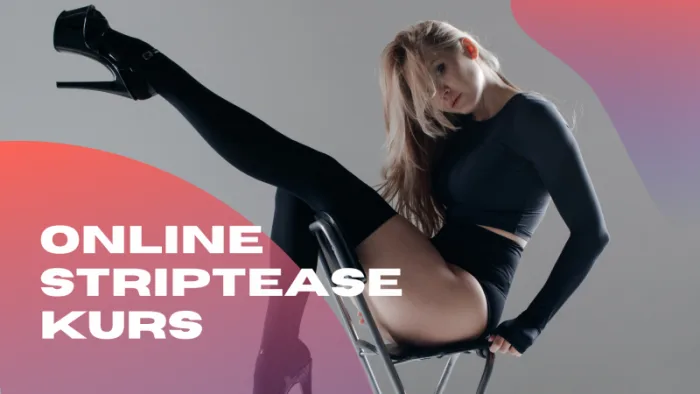 Online Striptease Kurs Hero-Banner mit Frau in schwarzem Crop Top auf Stuhl